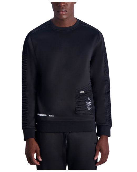 Karl Lagerfeld Slim Fit Long-Sleeve Heavyweight Fleece Mesh Trim Sweatshirt Created for Macy