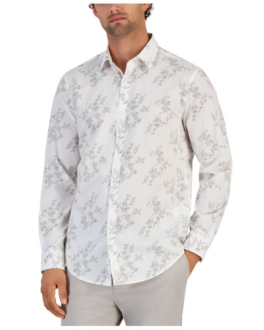 Alfani Dotted Floral Print Long-Sleeve Button-Up Shirt Created for