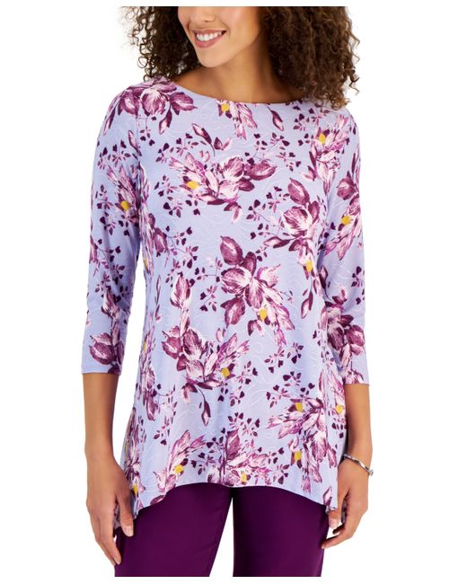 Jm Collection 3/4 Sleeve Printed Jacquard Top Created for