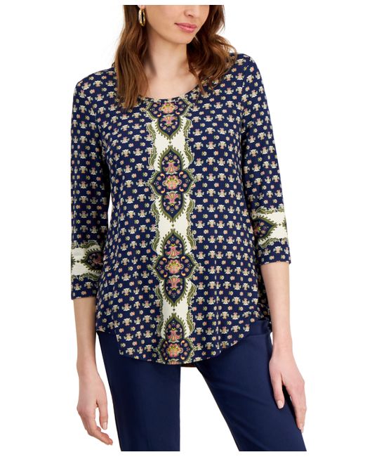 Jm Collection Printed 3/4-Sleeve Top Created for