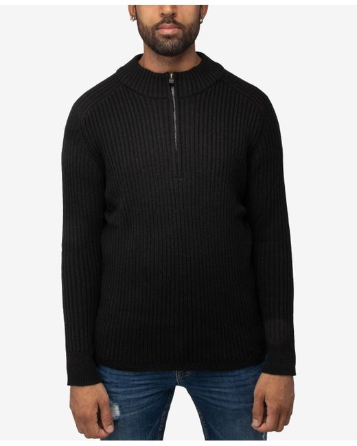 X-Ray Ribbed Mock Neck Quarter-Zip Sweater