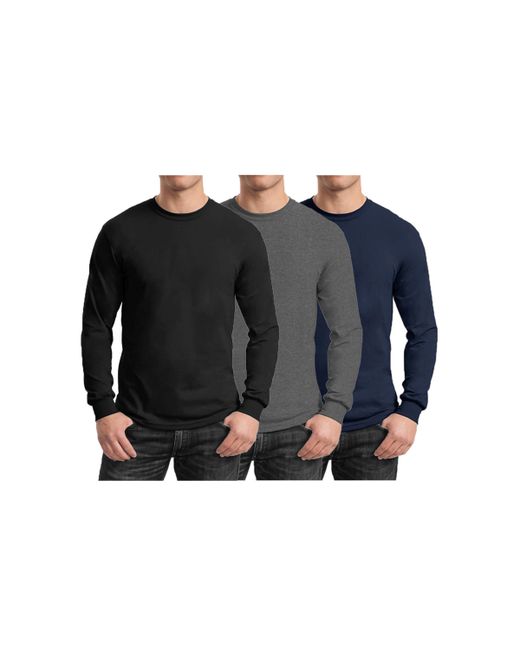 Galaxy By Harvic 3-Pack Egyptian Cotton-Blend Long Sleeve Crew Neck Tee Charcoal/Navy