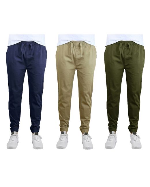 Galaxy By Harvic Slim Fit Basic Stretch Twill Joggers Pack of 3 Khaki and Olive