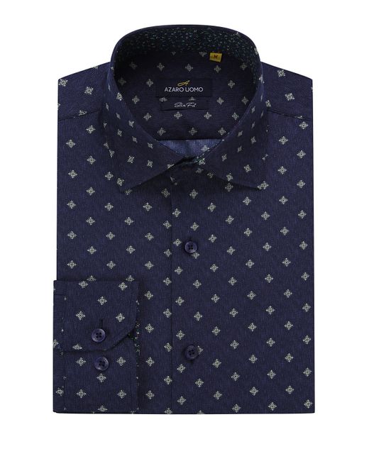 Azaro Uomo Business Geometric Long Sleeve Button Down Shirt