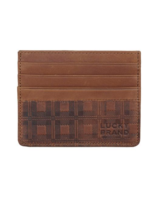 Lucky Brand Plaid Embossed Leather Card Case