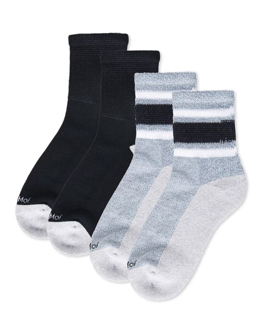 Memoi Diabetic Vintage-like Stripe Half Cushion Quarter Socks Pair of 2