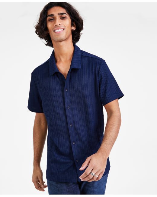 I.N.C. International Concepts Rib Knit Button-Up Short-Sleeve Shirt Created for Macy