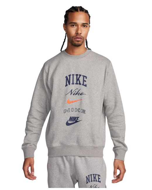 Nike Club Fleece Stacked Logo-Print Brushed Sweatshirt safety Orange
