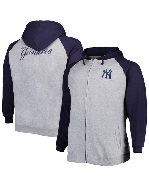 Profile Navy New York Yankees Big and Tall Raglan Hoodie Full-Zip Sweatshirt