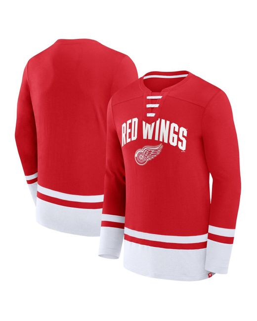 Fanatics Detroit Wings Back Pass Lace-Up Long Sleeve T-shirt