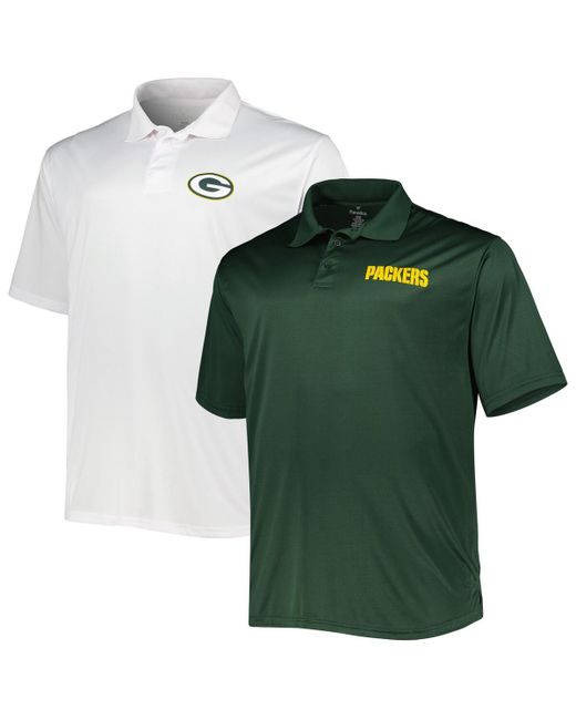 Fanatics and White Bay Packers Big Tall Solid Two-Pack Polo Shirt Set