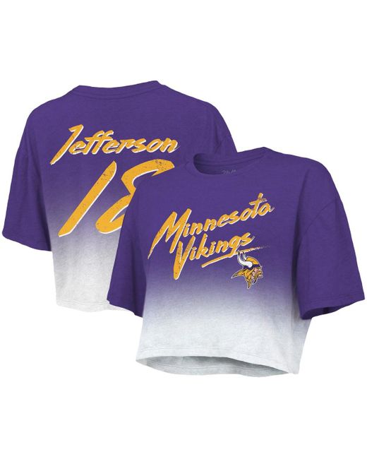 Majestic Threads Justin Jefferson White Minnesota Vikings Drip-Dye Player Name and Number Tri-Blend Crop T-shirt