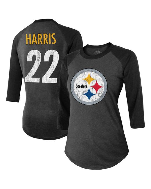 Majestic Threads Najee Harris Pittsburgh Steelers Player Name and Number Raglan Tri-Blend 3/4-Sleeve T-shirt