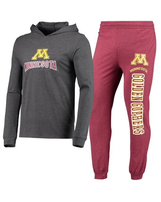 Concepts Sport Heathered and Charcoal Minnesota Golden Gophers Meter Long Sleeve Hoodie T-shirt Jogger Pants Set