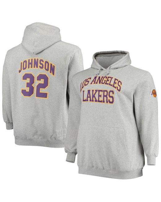 Mitchell & Ness Magic Johnson Heather Gray Los Angeles Lakers Big and Tall Name Number Pullover Hoodie