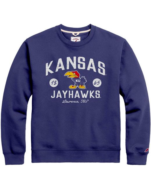 League Collegiate Wear Distressed Kansas Jayhawks Bendy Arch Essential Pullover Sweatshirt