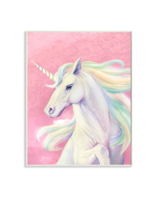 Stupell Industries Pink Unicorn Portrait Playful Rainbow Hair Art 10 x 15