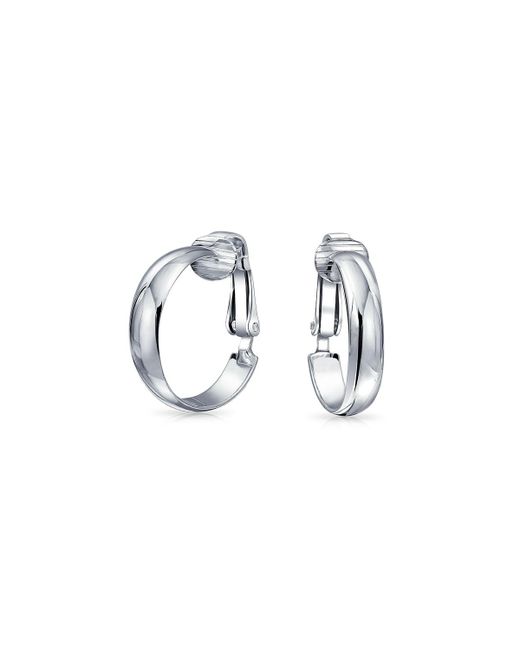 Bling Jewelry Classic Basic Simple Polished Lightweight Clip On Hoop Earrings For Non Pierced Ears.925 Sterling 75 Diameter