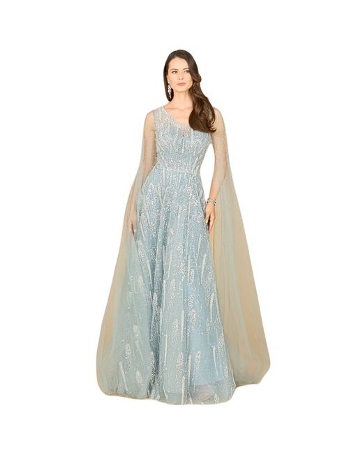 Lara Lace Gown with Cape Sleeves and V-neckline
