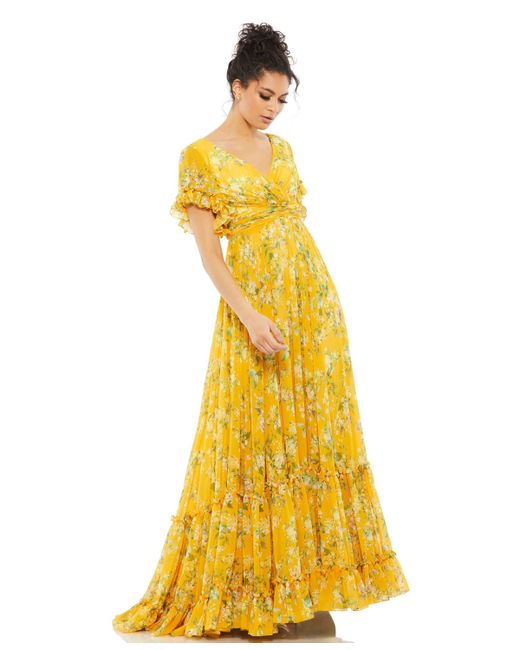 Mac Duggal Ieena Flounce Sleeve Floral Maxi Dress