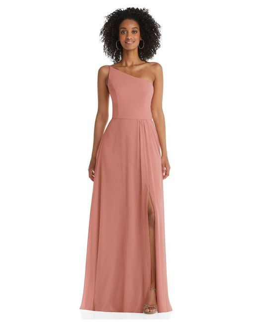 After Six One-Shoulder Chiffon Maxi Dress with Shirred Front Slit