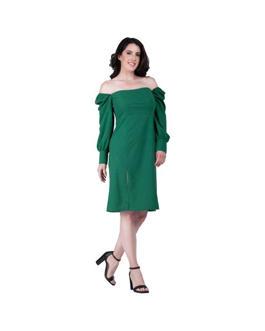 Standards & Practices Square-Neck Off Shoulder Elegant Midi Dress