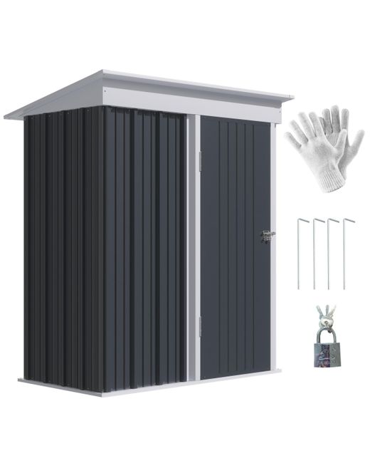 Outsunny 5 x 3 Outdoor Storage Shed Small Lean-to for Garden Tools Tiny Metal Garage with Floor Adjustable Shelf Lock and Gloves