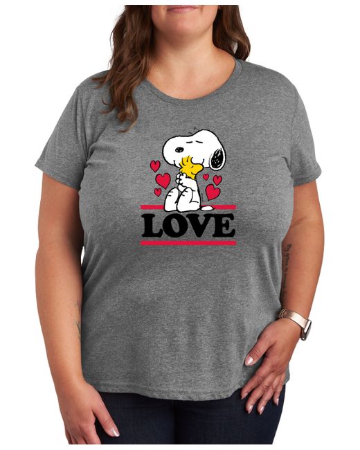 Hybrid Apparel Air Waves Trendy Plus Peanuts Snoopy Woodstock Valentines Day Graphic T-shirt