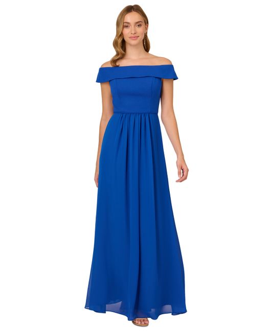 Adrianna Papell Off-The-Shoulder Chiffon Gown