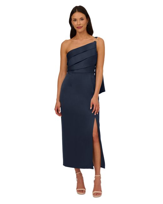 Adrianna Papell Satin Crepe One-Shoulder Gown