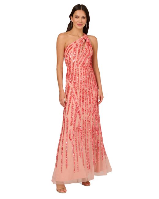 Adrianna Papell Asymmetric-Neck Beaded Gown