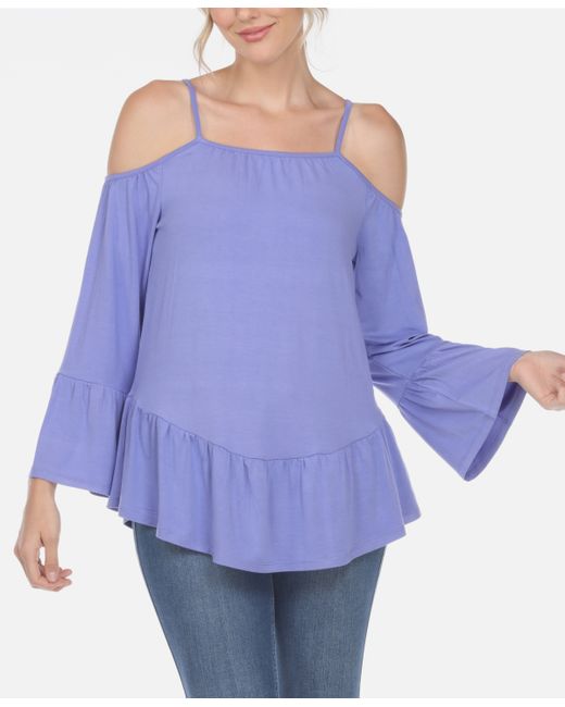 White Mark Cold Shoulder Ruffle Sleeve Top