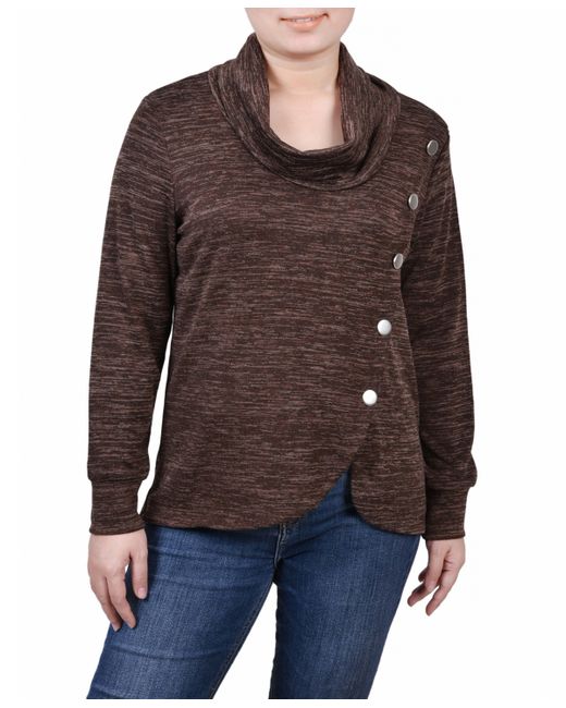 Ny Collection Missy Long Sleeve Overlapping Cowl Neck Top