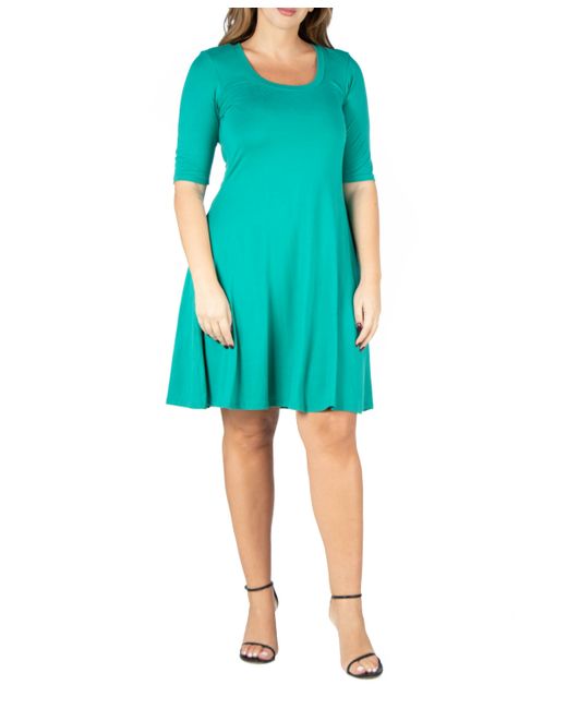 24seven Comfort Apparel Plus Fit and Flare Elbow Sleeves Dress