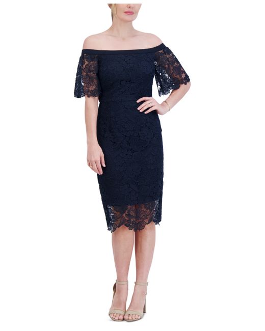 Eliza J Lace Off-The-Shoulder Midi Dress