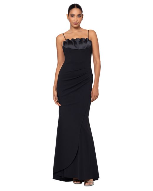 Xscape Satin-Trim Ruched Gown