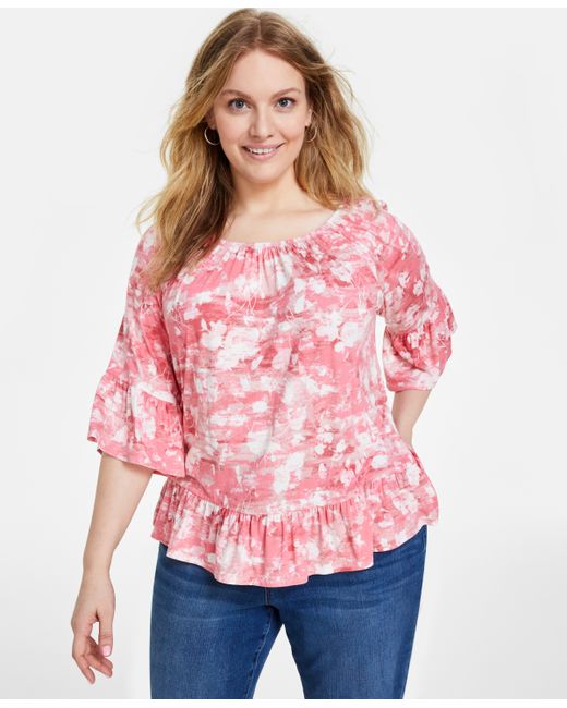 Style & Co Plus Printed On/Off-The-Shoulder Knit Top Created for