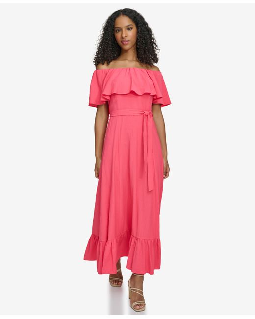 Calvin Klein Off-The-Shoulder Flounce Maxi Dress