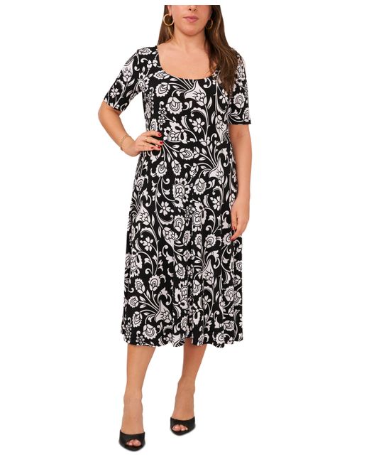 Msk Petite Floral Elbow-Sleeve Pullover Midi Dress