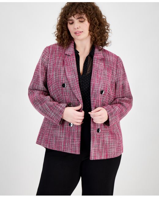 Bar III Plus Tweed Faux Double-Breasted Blazer Created for