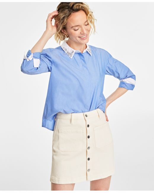 On 34th Embellished Delicate-Stripe Shirt Created for