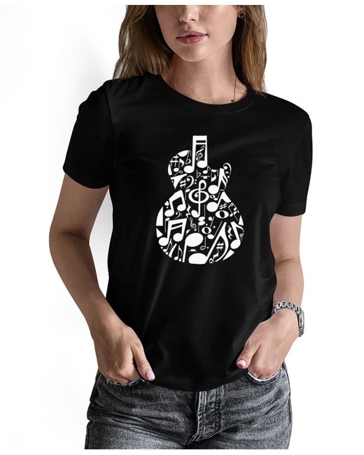 La Pop Art Music Notes Guitar Word Art Short Sleeve T-shirt
