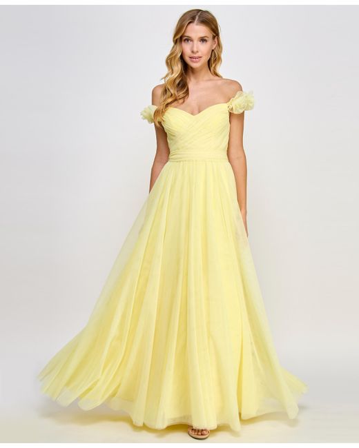 City Studios Juniors Rosette Off-The-Shoulder Tulle Gown Created for