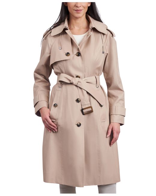 London Fog Belted Hooded Water-Resistant Trench Coat
