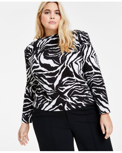 Bar III Plus Printed Cotton Pleated-Shoulder Top Created for
