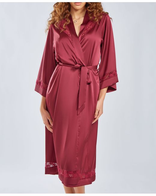 iCollection Silky Long Robe with Lace Trims