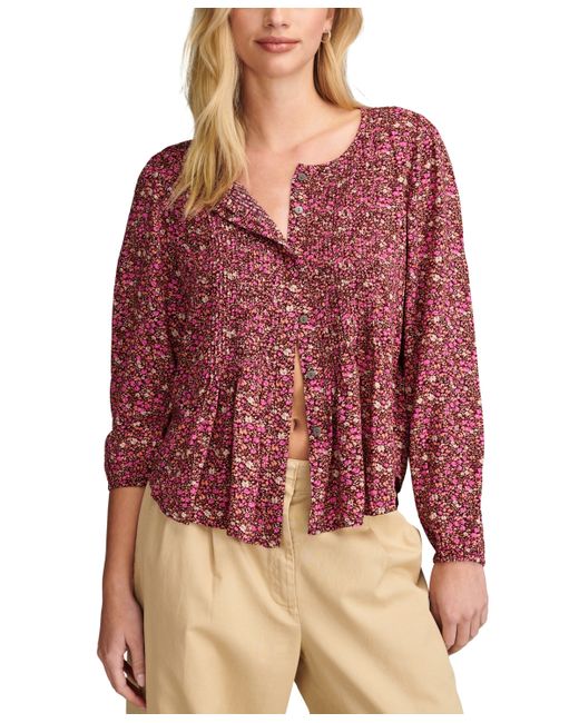 Lucky Brand Printed Pintucked Button-Front Top