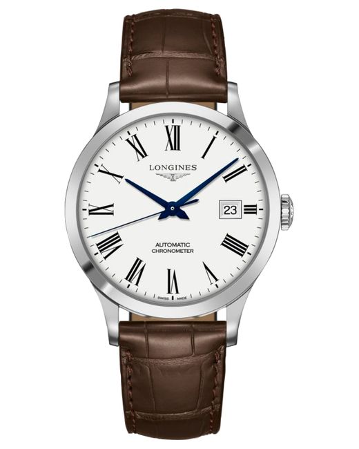 Longines Swiss Automatic Record Chronometer Brown Leather Strap Watch 40mm