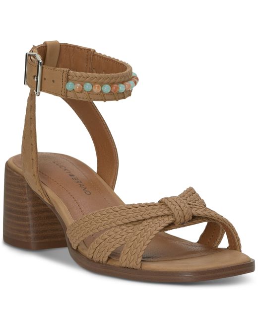 Lucky Brand Jathan Beaded Ankle-Strap Block-Heel Sandals