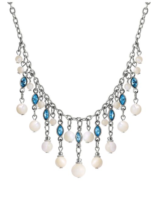 2028 Silver-Tone Aqua and Mother of Pearl Necklace